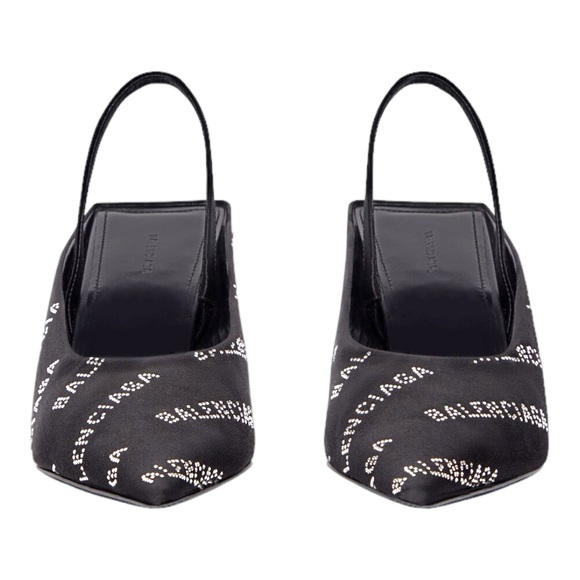 👡 🆕 Balenciaga Women Square Knife Slingback 80mm Mule W/ Rhinestones in Black - Picture 3 of 10